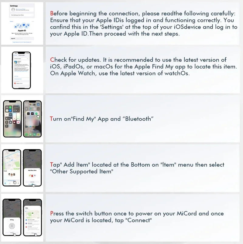 Instructions cadenas TSA MiLock Apple Find My, étapes de connexion avec iPhone, accessoire bagage