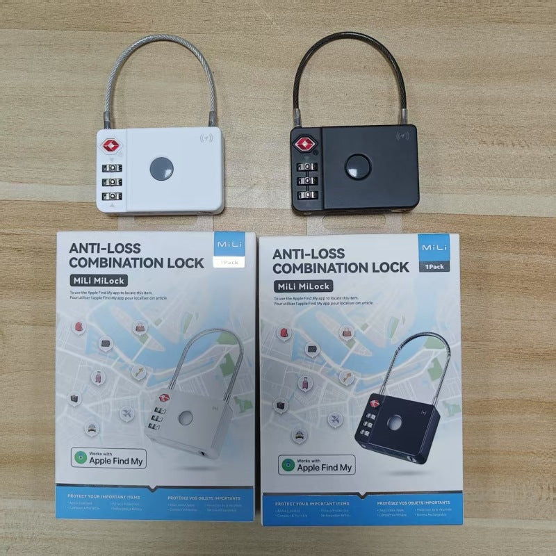 Cadenas TSA MiLock Apple Find My noir et blanc, serrure à combinaison, accessoire bagage intelligent
