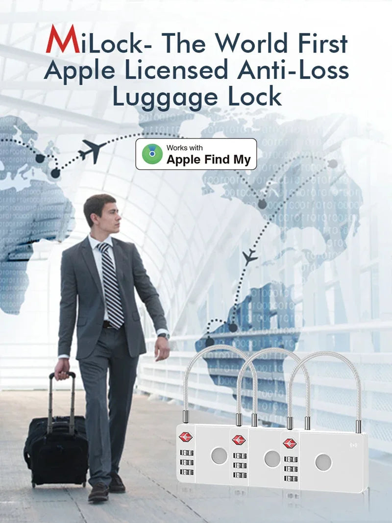Cadenas TSA MiLock Apple Find My antivol pour bagage, accessoire voyage longue traîne