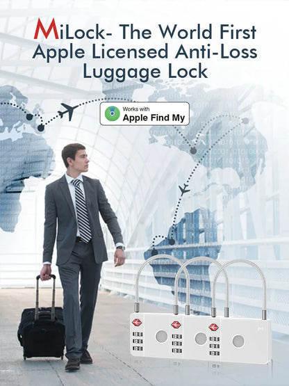 Cadenas TSA MiLock Apple Find My antivol pour bagage, accessoire voyage longue traîne