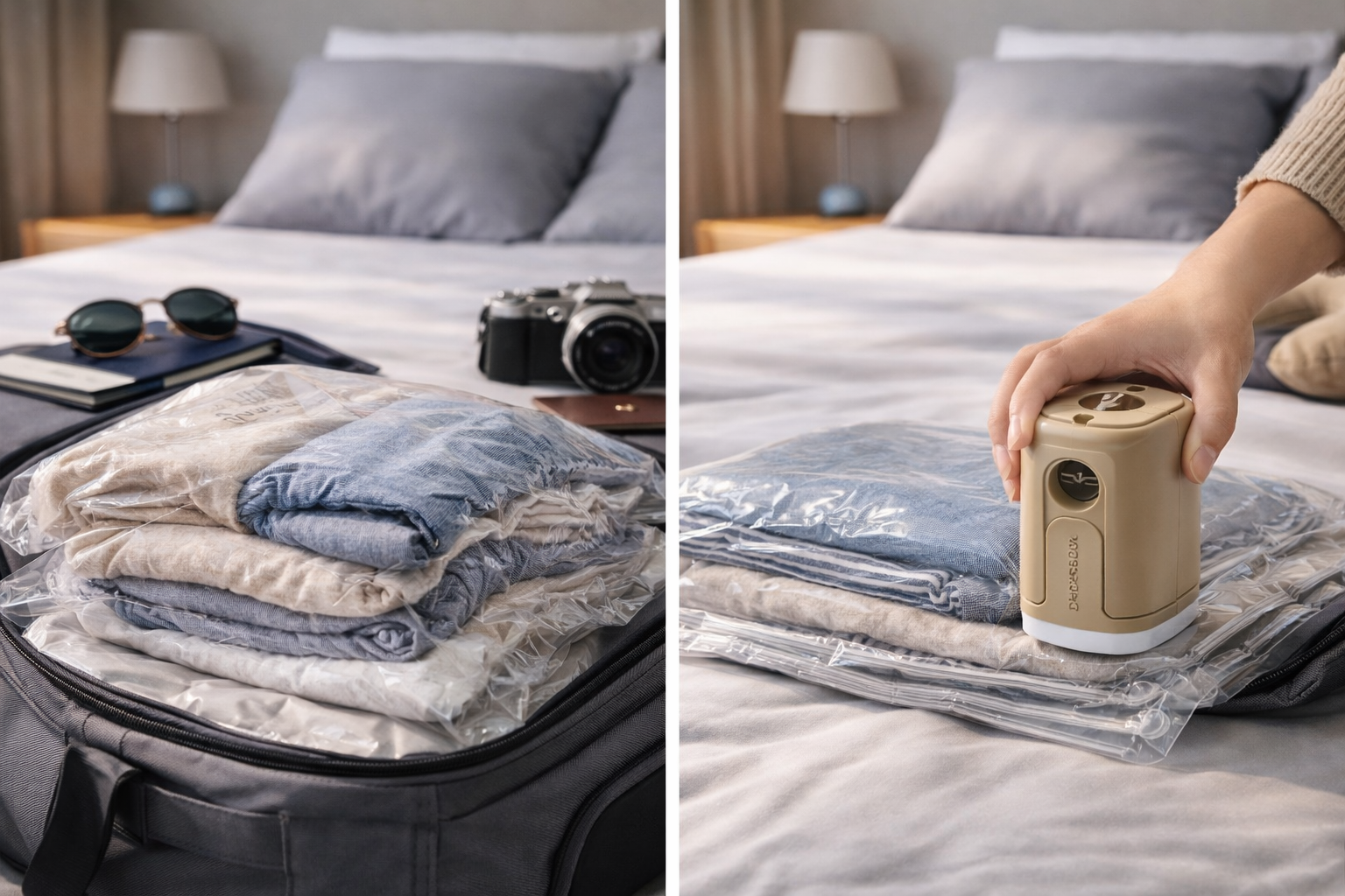 Pompe compression sous vide sac voyage