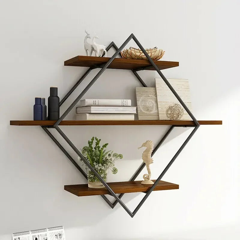 Étagère murale noire métal industriel pour rangement livres et bibelots