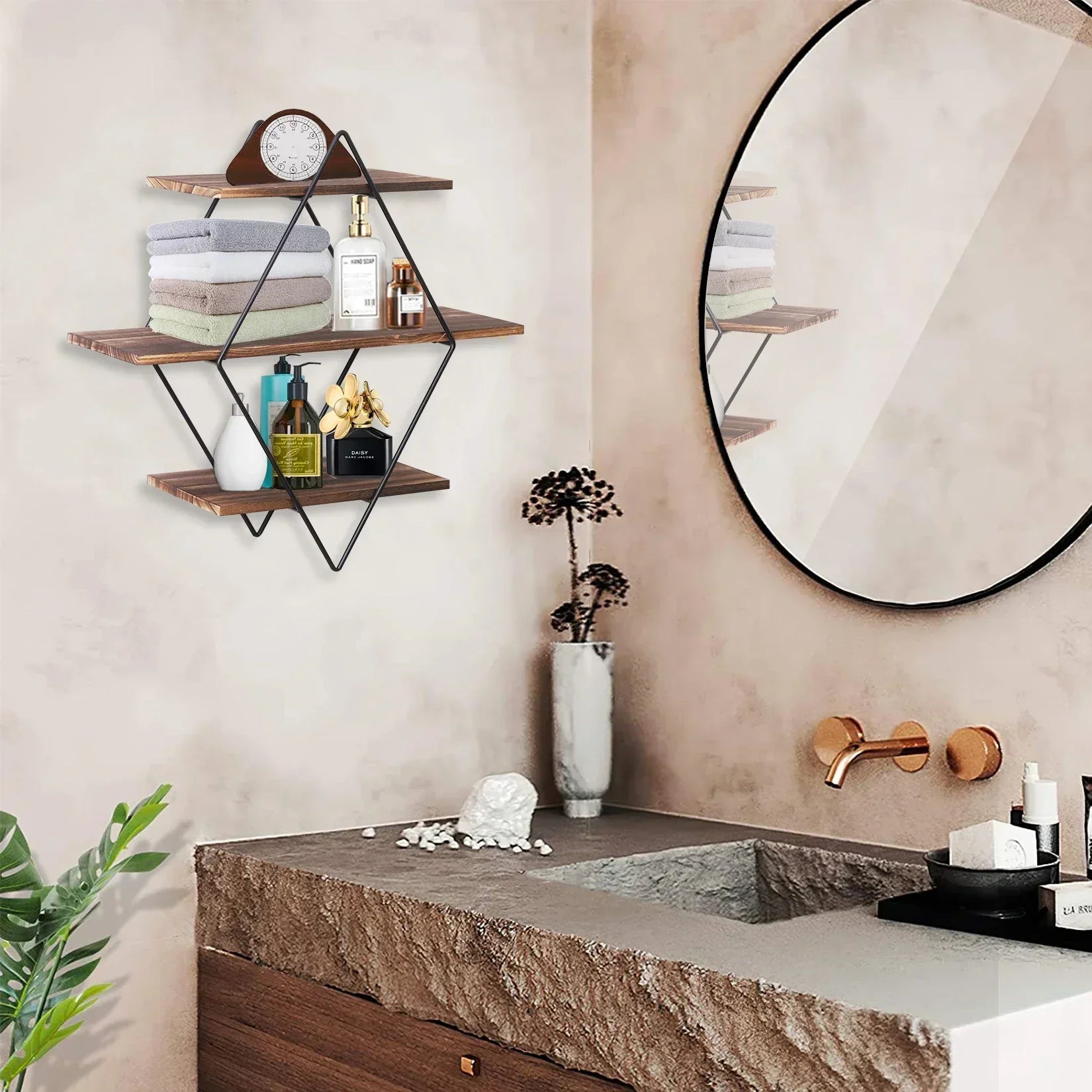 Étagère murale salon design en bois massif pour gain d'espace et déco moderne
