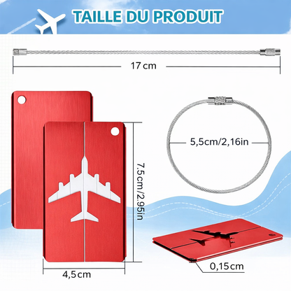Etiquette bagage aluminium compacte et resistante. identifiez facilement vos bagages avion