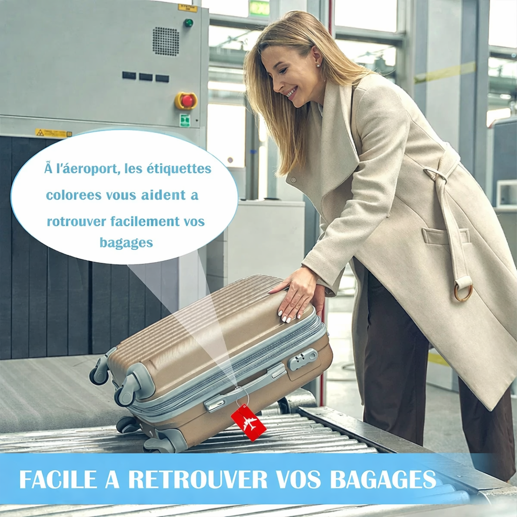Etiquette bagage aluminium compacte et resistante. identifiez facilement vos bagages avion