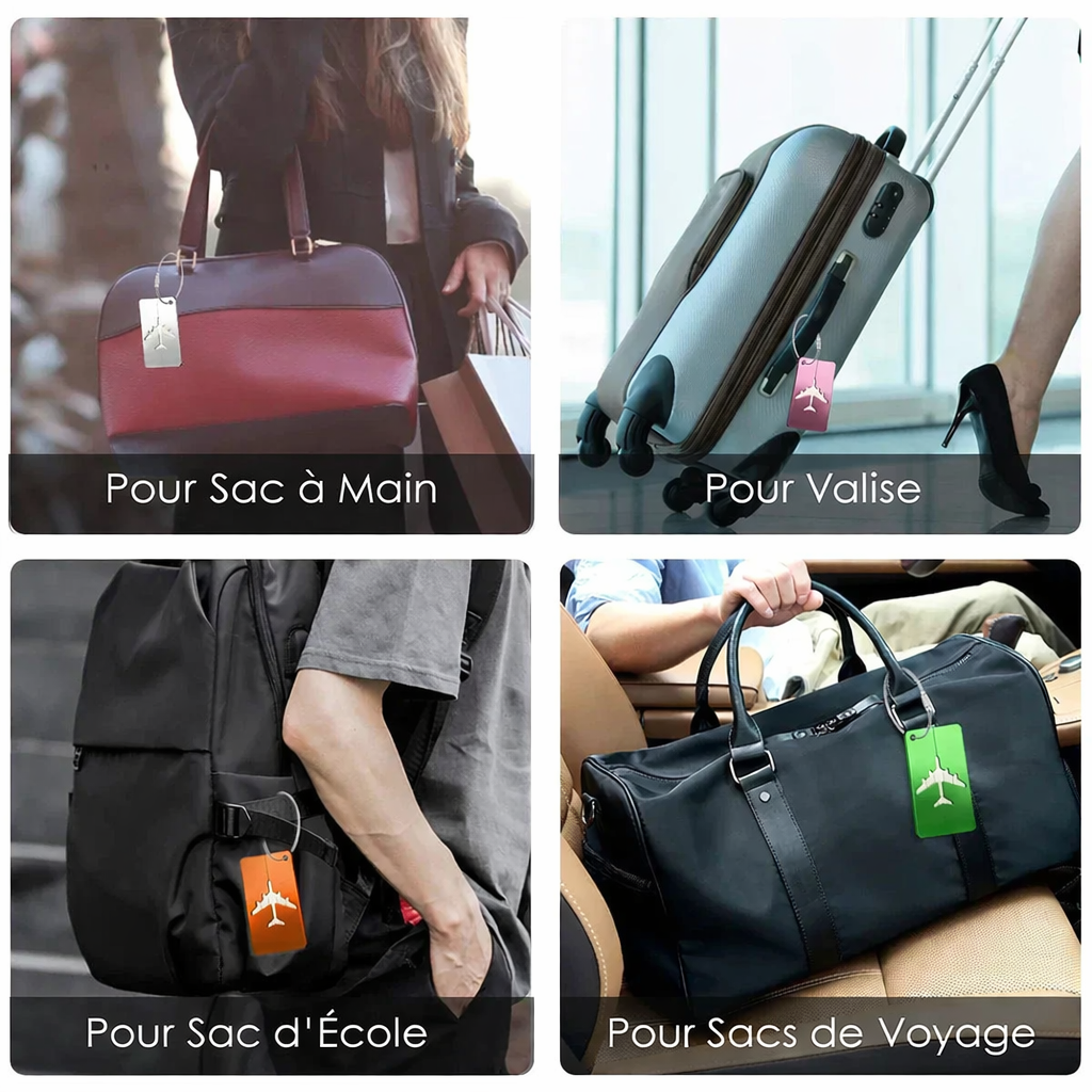 Etiquette bagage aluminium compacte et resistante. identifiez facilement vos bagages avion