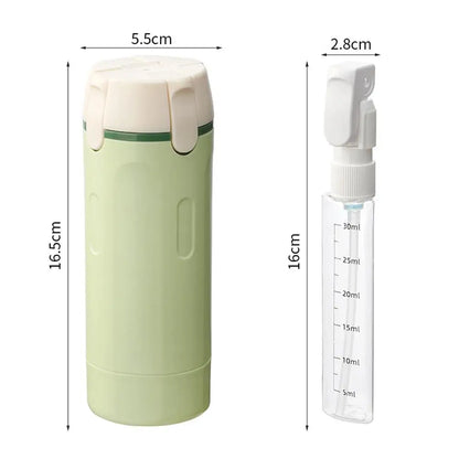 Flacon voyage TravelQuart 4-en-1 vert avec pompe pliable 30ml, tailles compact