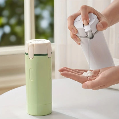 Flacon voyage TravelQuart 4-en-1 vert avec pompe pliable 30ml, pratique en voyage