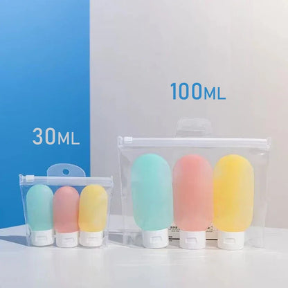 Flacon voyage Rangement Chic rechargeable anti-fuite compatible avion, idéal pour shampoing, lotion, crème, toner et spray, format compact et léger en LDPE pour trousse de toilette, bagage cabine, vacances et déplacements.
