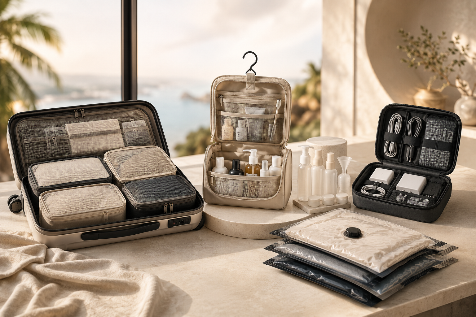 Bannière Hub Organisation : valise cabine, sac à dos et accessoires de voyage disposés sur fond épuréBannière Hub Organisation : valise cabine, sac à dos et accessoires de voyage disposés sur fond épuré