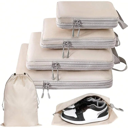 Organisateur de voyage valise avec sac de compression voyage, set organisateur de valise compressible étanche pour bagages cabine et sac à dos