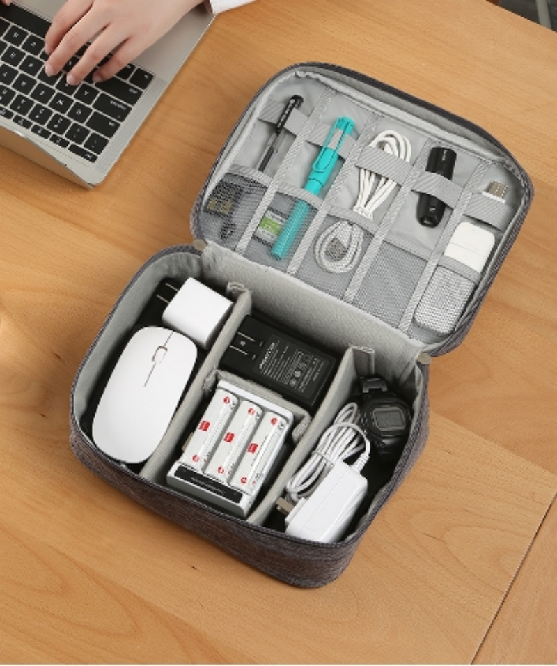 Organisateur câble voyage étanche 24x18cm pour accessoires électroniques, séparateurs modulables