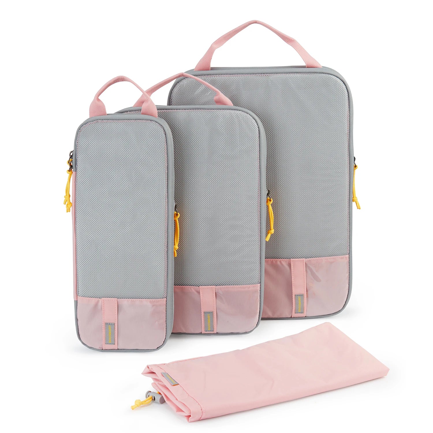 Organisateur de valise compression CompactFlex™ set 4 pièces, cubes de rangement compressibles pour valise cabine, gain de place, vêtements organisés et sans froissements.