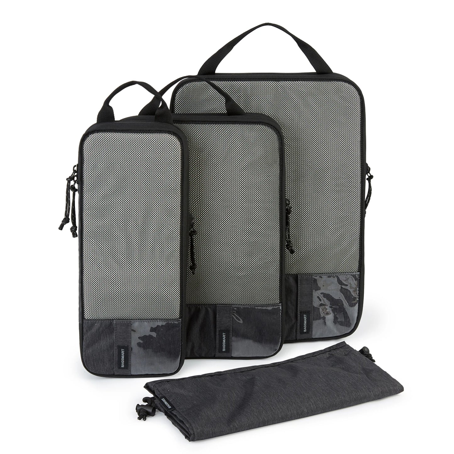 Organisateur de valise compression CompactFlex™ set 4 pièces, cubes de rangement compressibles pour valise cabine, gain de place, vêtements organisés et sans froissements.