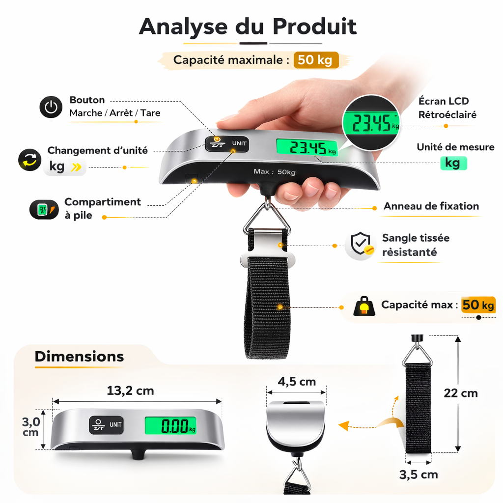 pese bagage digital 50kg fonction tare conversion kg lb balance electronique voyage