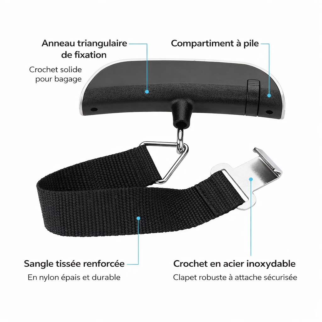 pese bagage 50kg avec sangle nylon resistante fixation solide pour valise et sac voyage