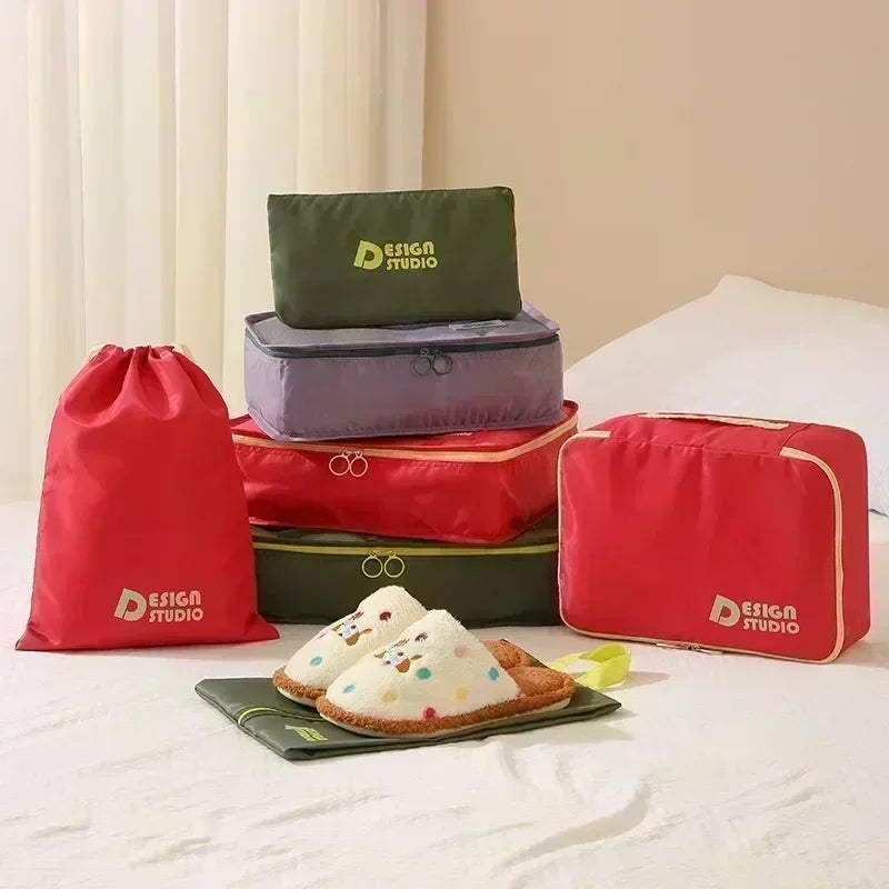 pochette organisateur de valise accessoires voyage, lots de sacs colorés pour rangement vêtements