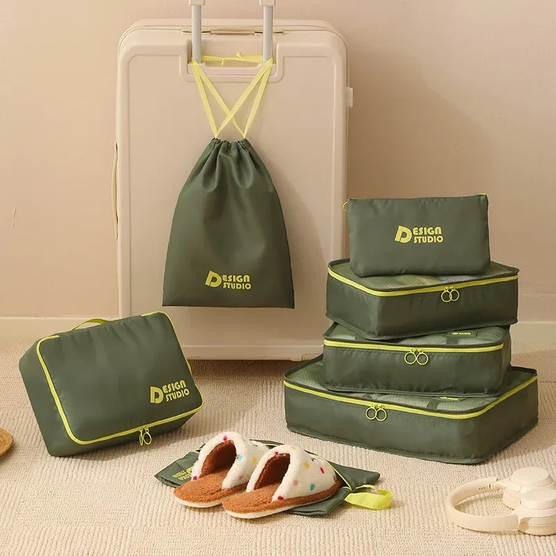 Pochette organisateur de valise sous-vêtements verte, ensemble de rangement voyage pratique.