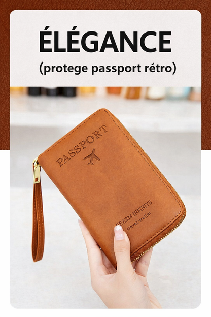 protege passeport RFID zippé PU marron 19x11,5 cm compatible bagage cabine avion et bagage a main elegance