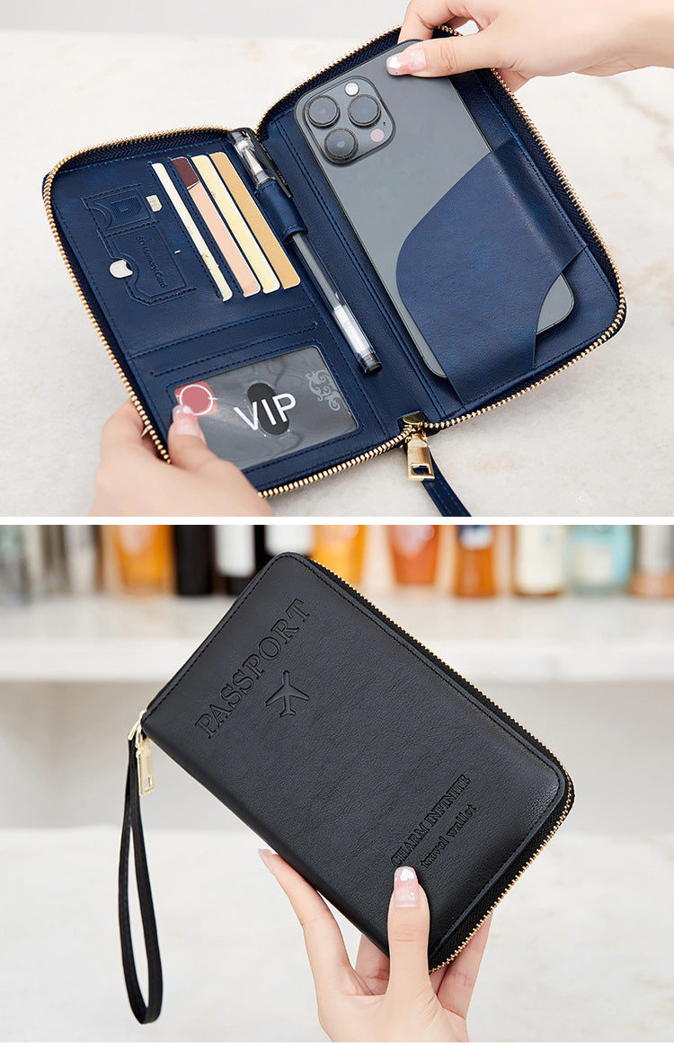 protege passeport RFID zippé PU marron 19x11,5 cm compatible bagage cabine avion et bagage a main noir