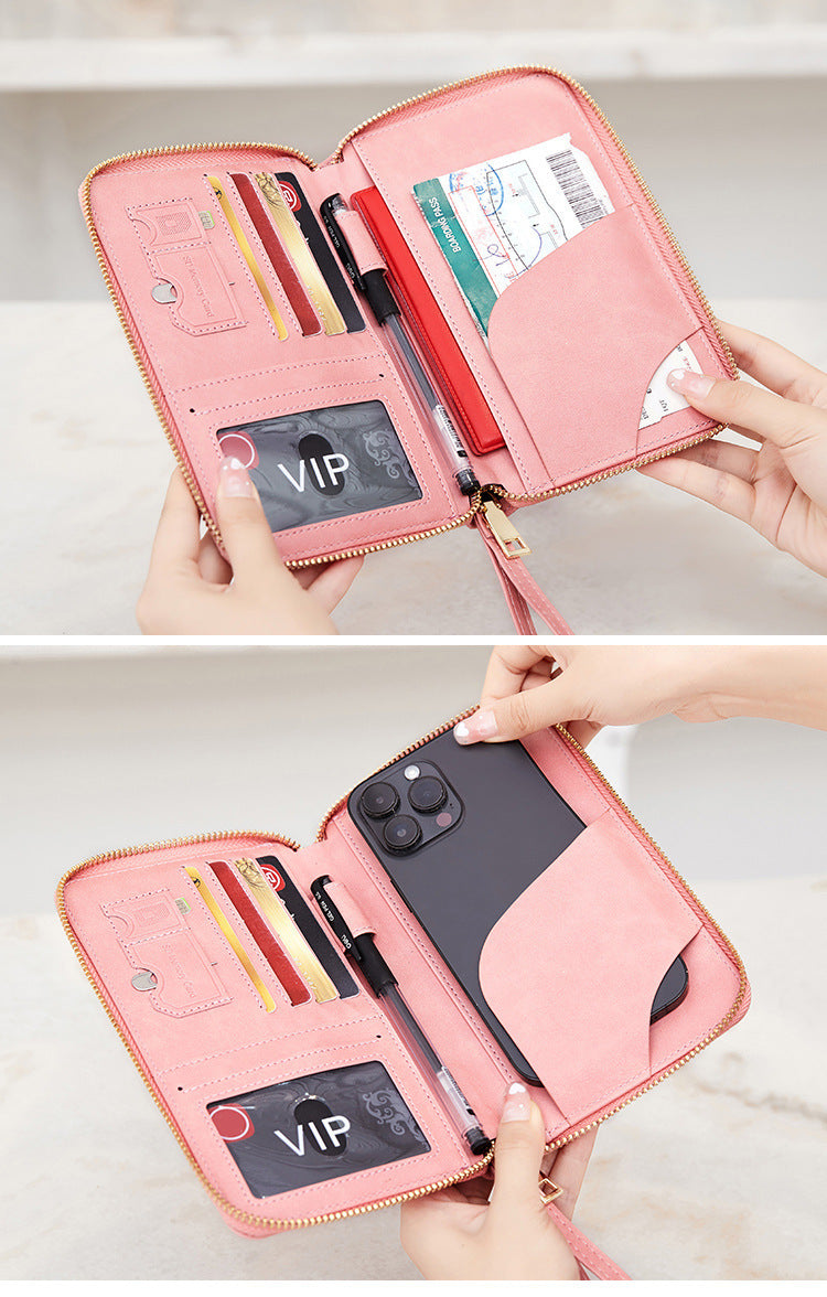 protege passeport RFID zippé PU marron 19x11,5 cm compatible bagage cabine avion et bagage a main rose