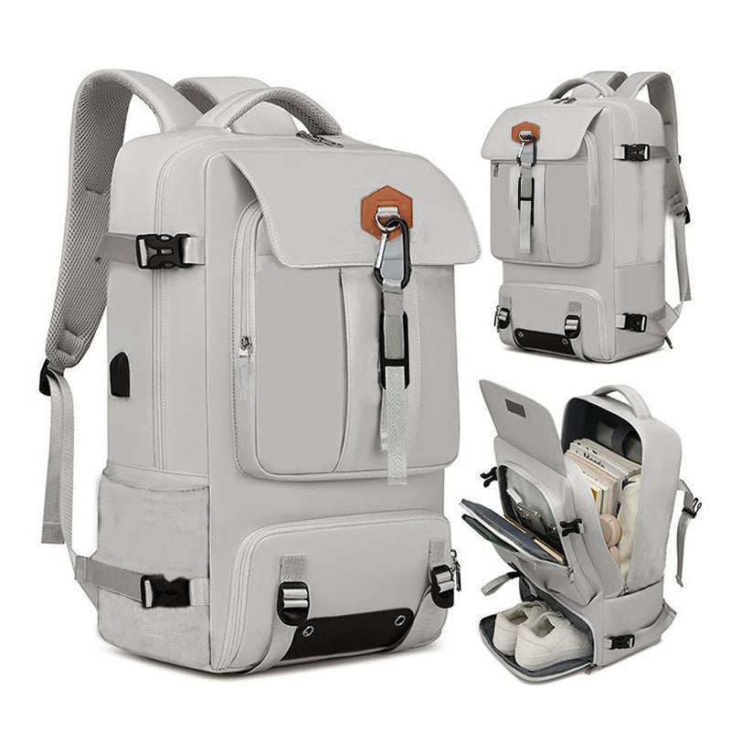 Sac a dos cabine 50L Aero Trek™ Gris multifonction avec compartiment chaussures, port USB et tissu résistant à l’eau compatible avion