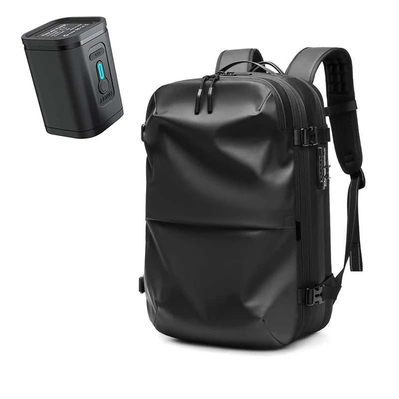sac à dos compression slim évasion noir avec pompe, rangement voyage compact