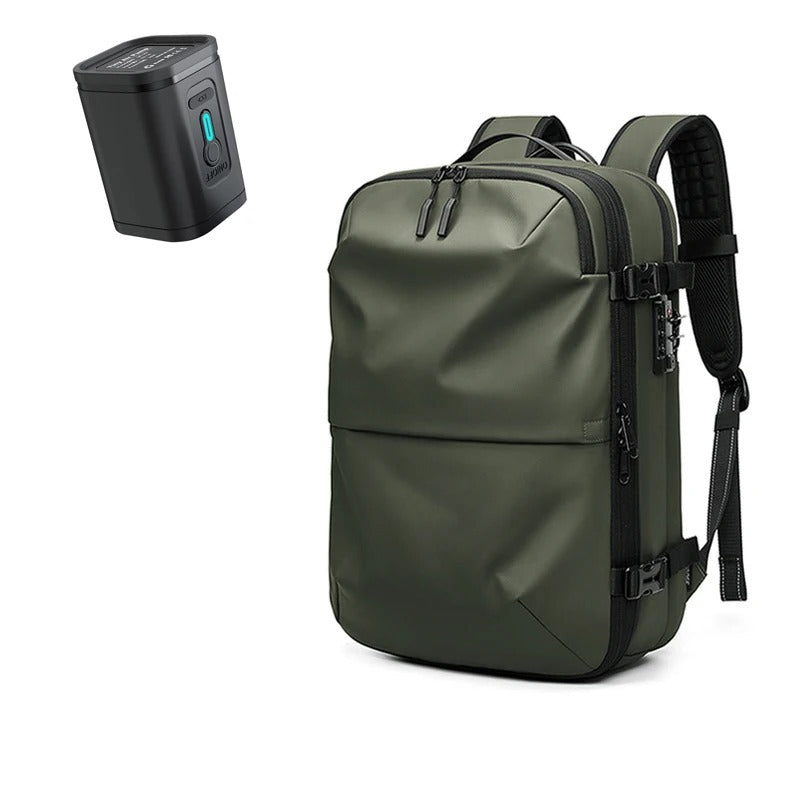sac à dos compression slim évasion vert avec pompe électrique, accessoire voyage organisation