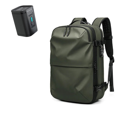 sac à dos compression slim évasion vert avec pompe électrique, accessoire voyage organisation