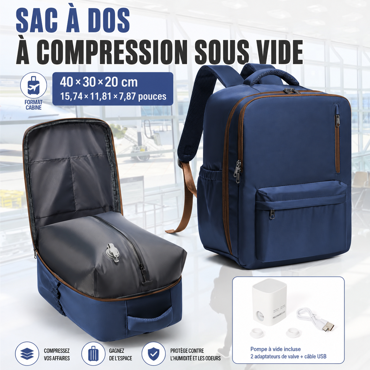 Sac a dos compression sous vide | CompressFly™