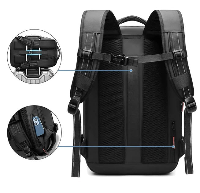 sac à dos compression sous vide AirVault, dos ergonomique, sangles robustes, rangement voyage