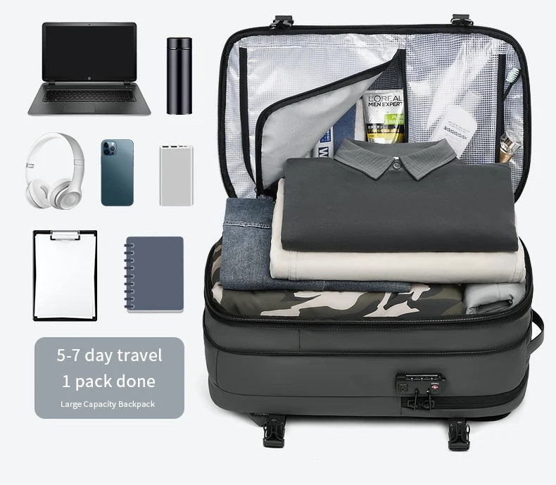 sac à dos compression sous vide cabine avion grande capacité, rangement vêtements et accessoires pour voyage 5-7 jours