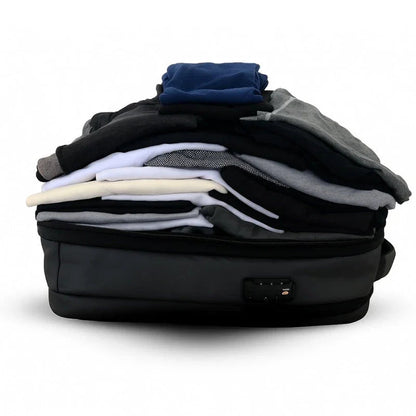 sac à dos compression sous vide Évasion Slim gain de place rempli de vêtements