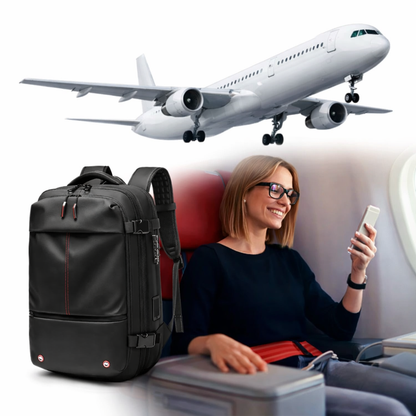 sac a dos cabine compression sous vide , dispositif de compression intgrée en un clic , vartante noire