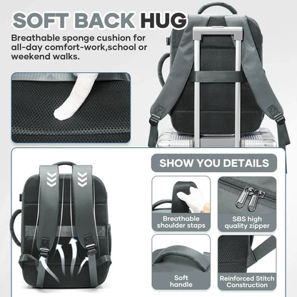 Sac a dos voyage FlyPack noir 40x30x20 avec ordinateur et vetements a l'interieur