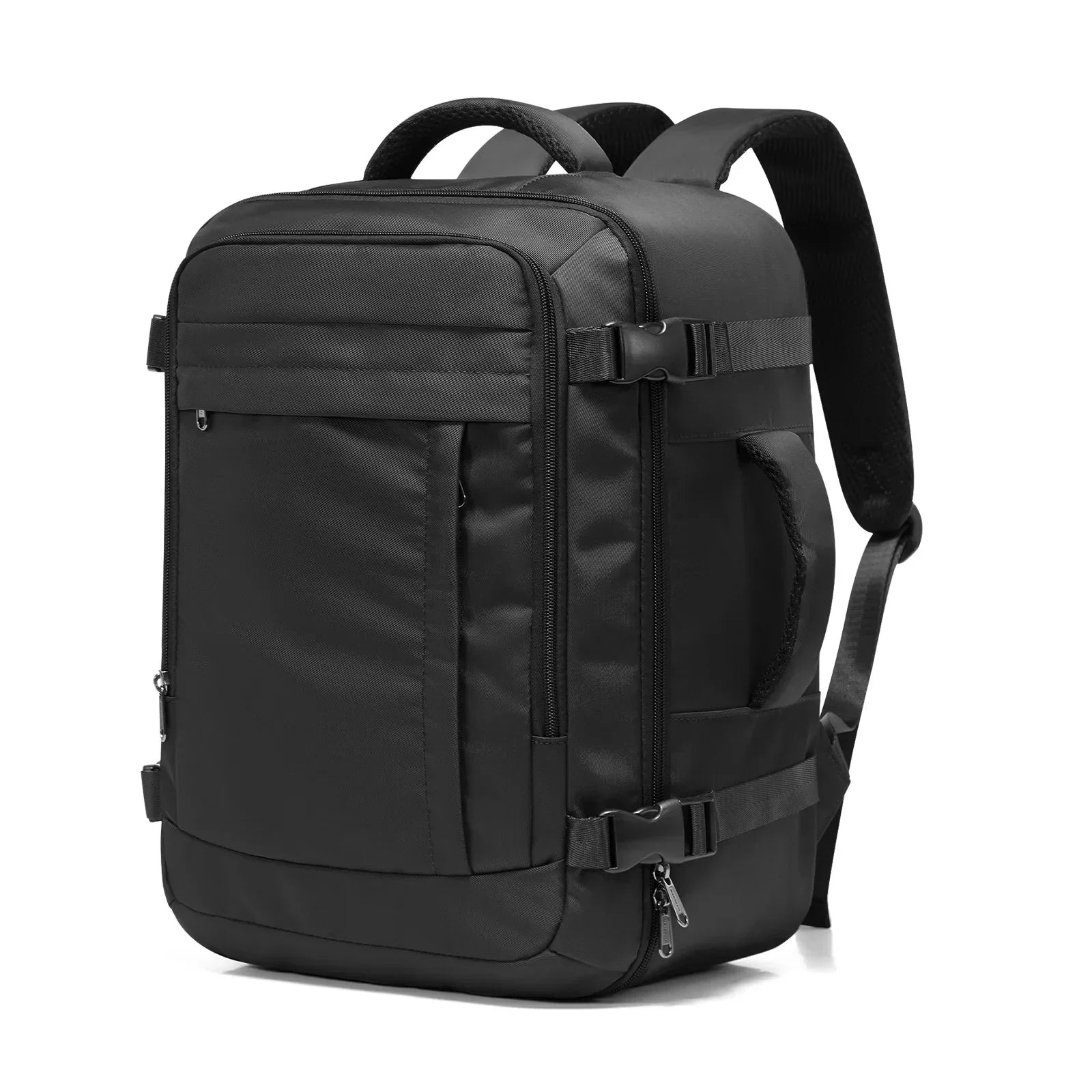 Sac a dos voyage FlyPack noir 40x30x20 avec ordinateur et vetements a l'interieur
