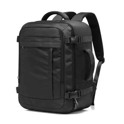 Sac a dos voyage FlyPack noir 40x30x20 avec ordinateur et vetements a l'interieur