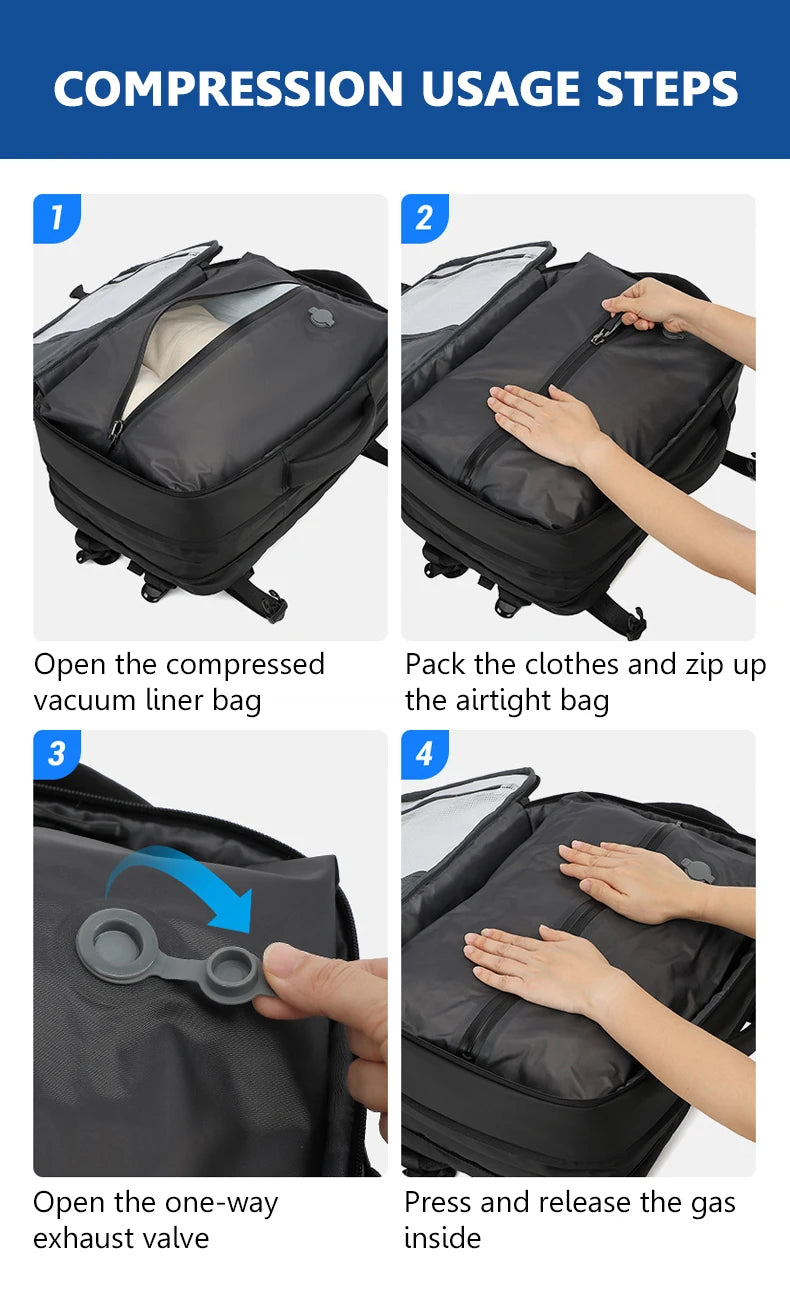 Sac a dos voyage compression sous vide 17 pouces 36-55L