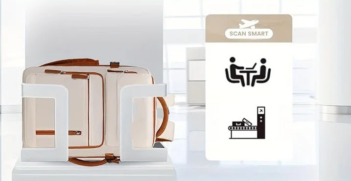 Femme voyageant avec sac a dos Aura Voyage vert, montrant l'organisation intelligente des poches et le confort du système Air Cushion Belt pendant un déplacement.