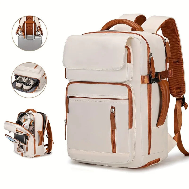 Sac a dos de voyage pour femme en couleur bleu paon avec compartiment respirant pour chaussures, capacité 35 litres, plusieurs rangements et dos souple pour week-end.
