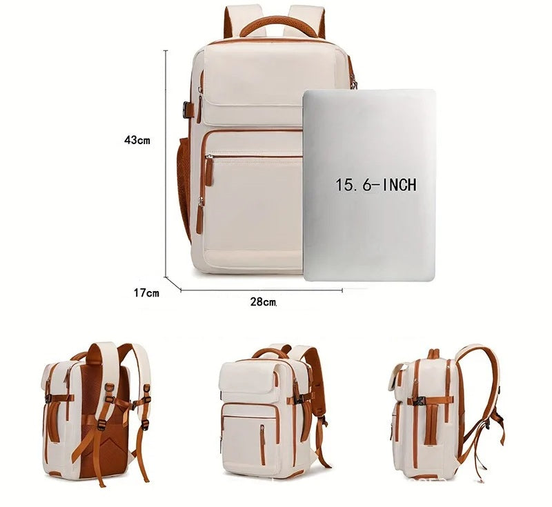 Sac a dos voyage femme Aura Voyage avec compartiment à chaussures séparé et sangle pour valise, design féminin ultra-léger pour ordinateur portable 15,6 pouces.