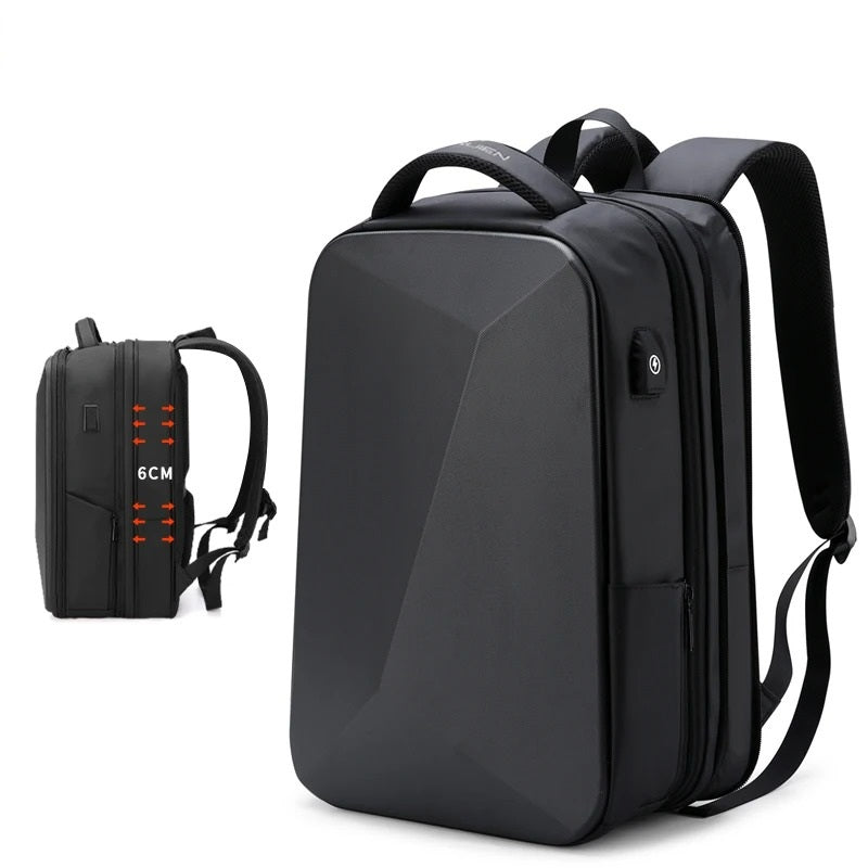 Sac-a-dos-antivol-nomad-shield, modèle Explorer Pro ouvert à 180° montrant son organisation pour ordinateur 15,6 pouces et tablette.