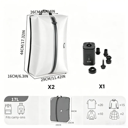 Sac compression voyage CompressVac 17L étanche IP67 avec vêtements compressés