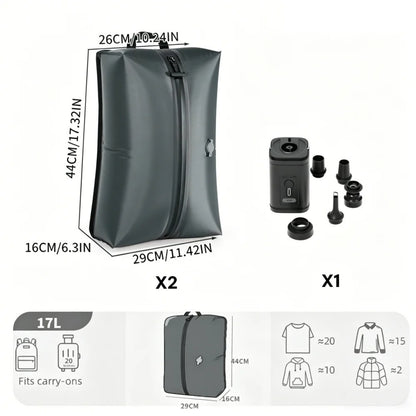 Sac compression voyage CompressVac 17L étanche IP67 avec vêtements compressés