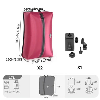 Sac compression voyage CompressVac 17L étanche IP67 avec vêtements compressés