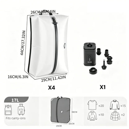 Sac compression voyage CompressVac 17L étanche IP67 avec vêtements compressés