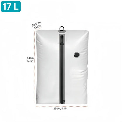Sac compression voyage VacoPump 17L blanc avec pompe électrique à côté