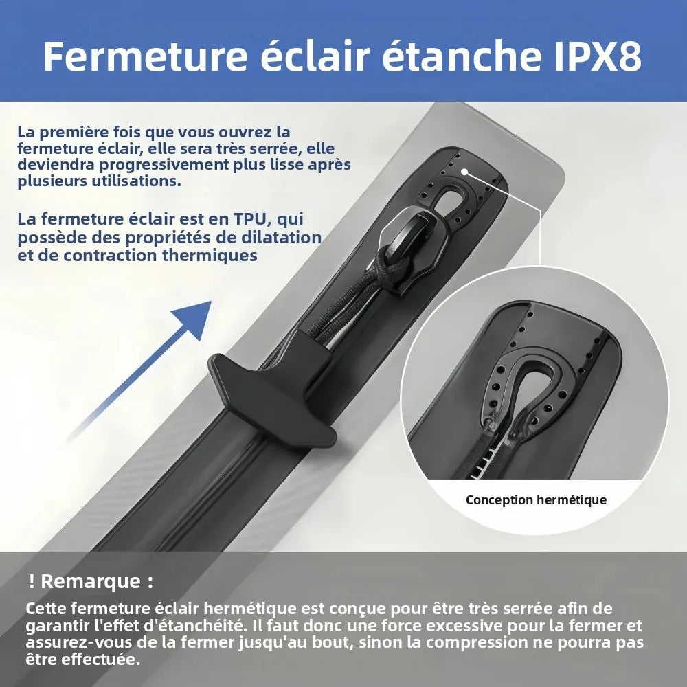 Sac compression voyage VacoPump 17L blanc avec pompe électrique à côté