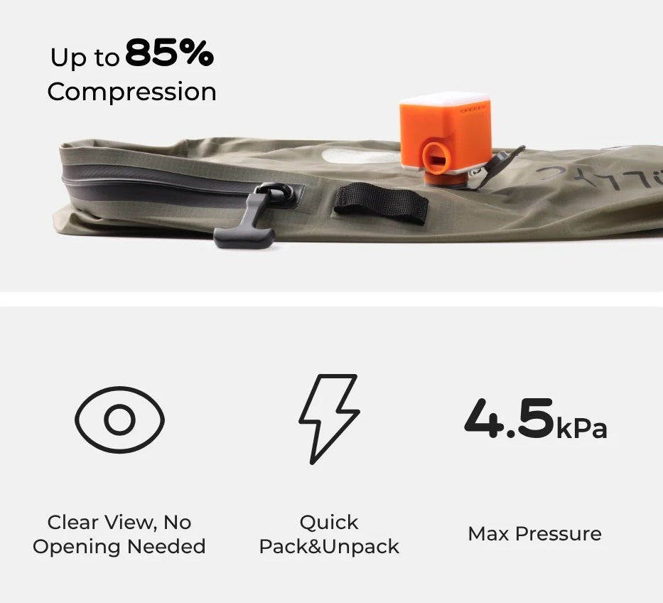 Sac compression voyage VoliVac 18-55 L  avec pompe NanoPump5 et vetements compresses