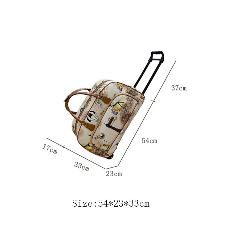 Sac de voyage à roulettes French Roll™, grande capacité en tissu Oxford imperméable avec poignée télescopique et roulettes silencieuses